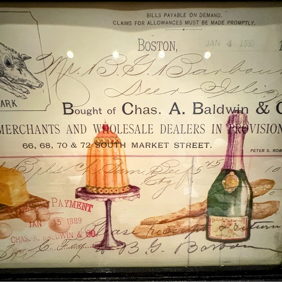 Vintage 1889 Boston Invoice Wall Art, Framed Antique Ephemera - Picture 5 of 9